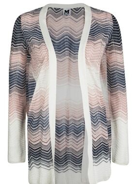 M Missoni Zigzag Knit Cardigan IT 40 US 4 Open Front Chevron Multicolor Duster